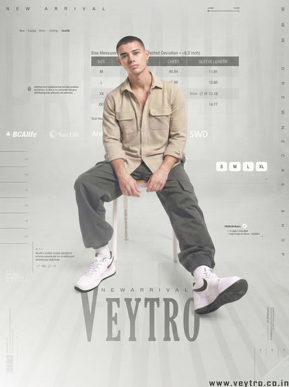 Beige Color Double Side Patch Pocket Knitted Fabric Shirt