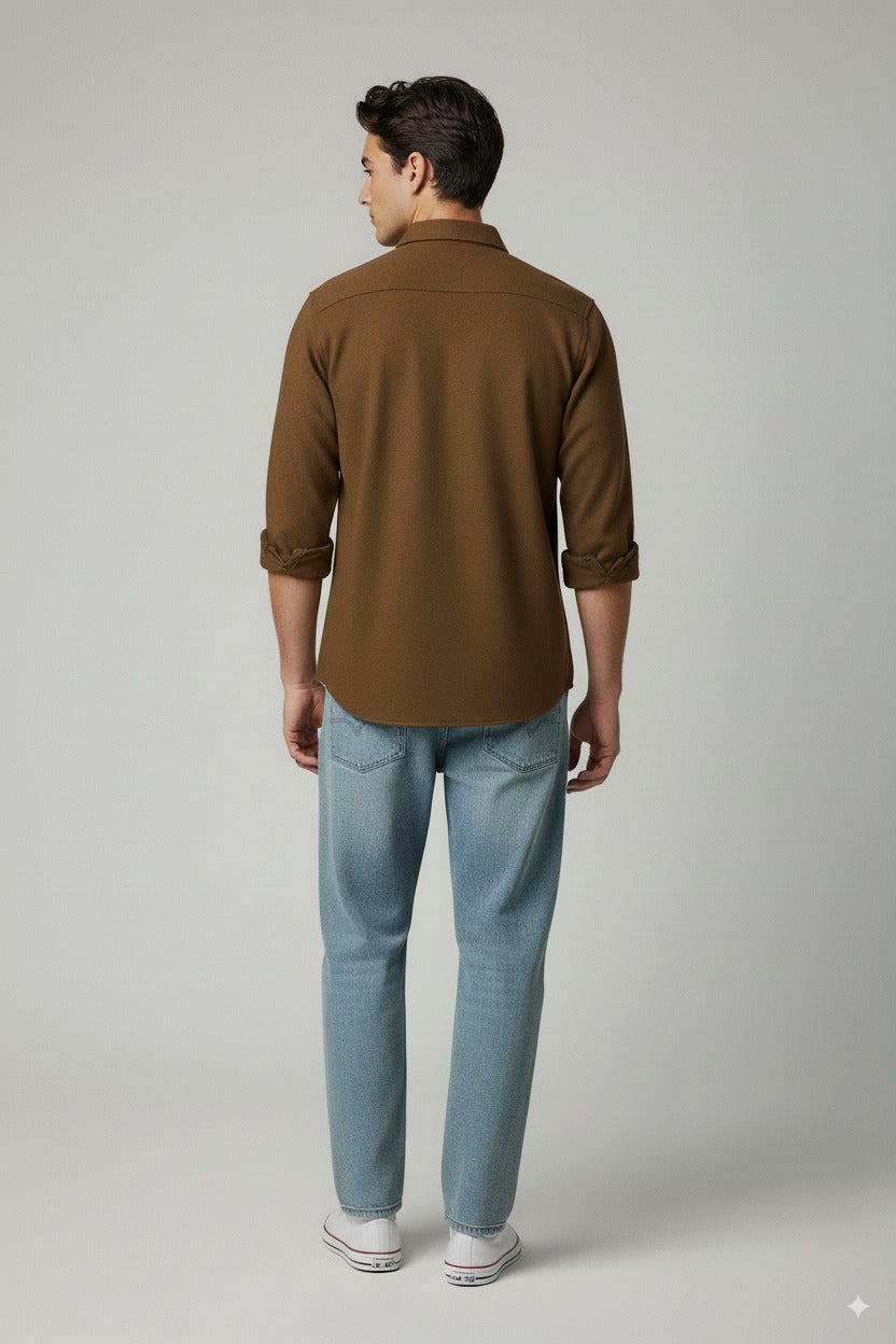 Brown Color Knitted Jacquard Shirt