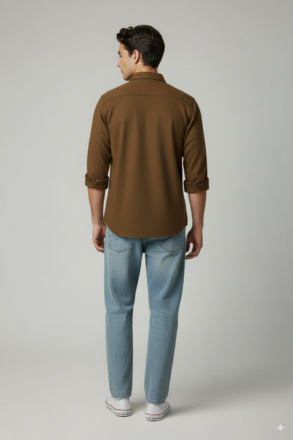 Brown Color Knitted Jacquard Shirt