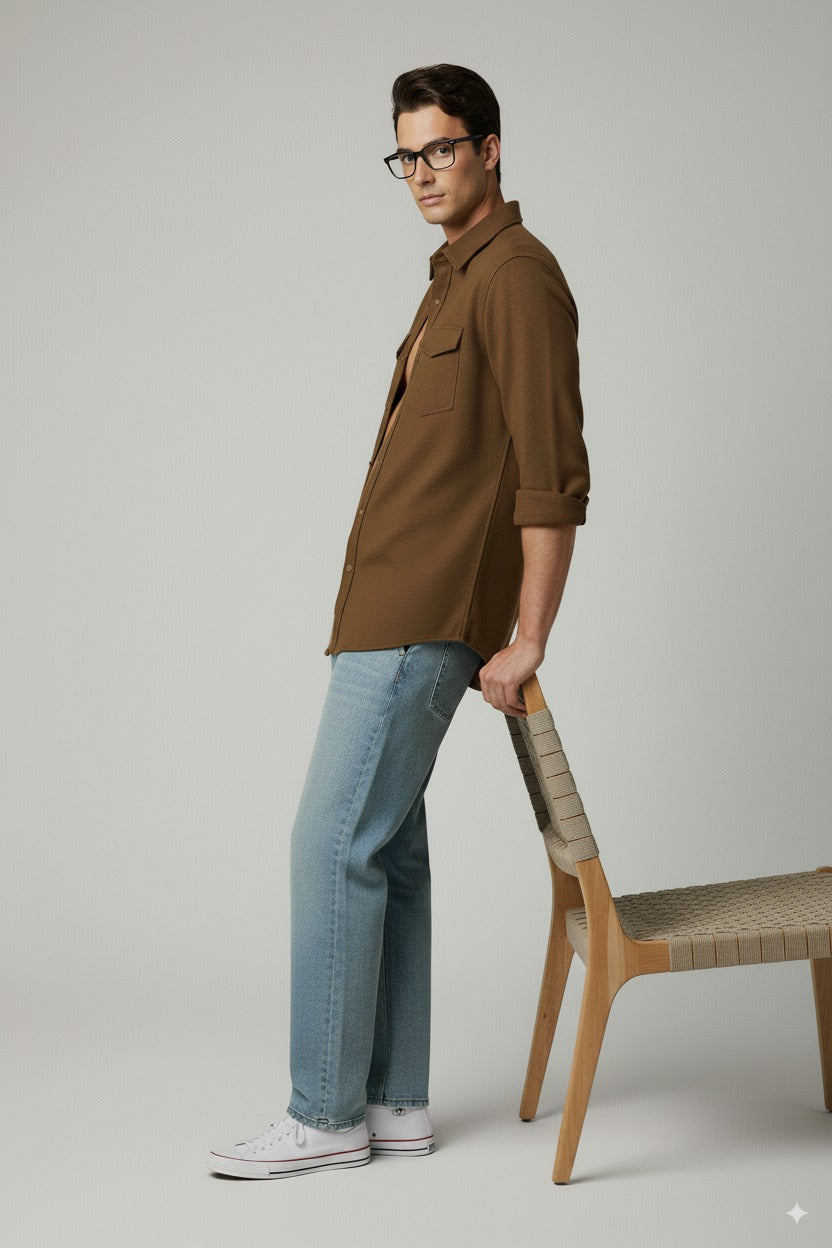 Brown Color Knitted Jacquard Shirt