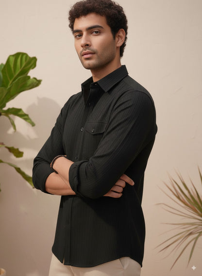 Black Color Striped Jacquard Shirt