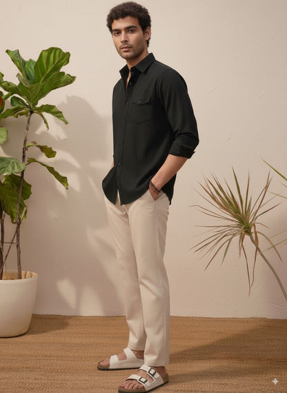 Black Color Striped Jacquard Shirt