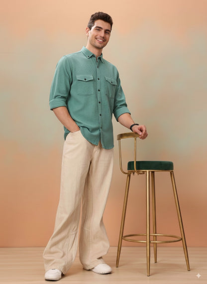 Sea Green Color Jacquard Shirt