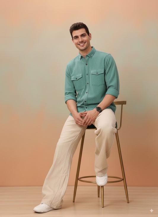 Sea Green Color Jacquard Shirt