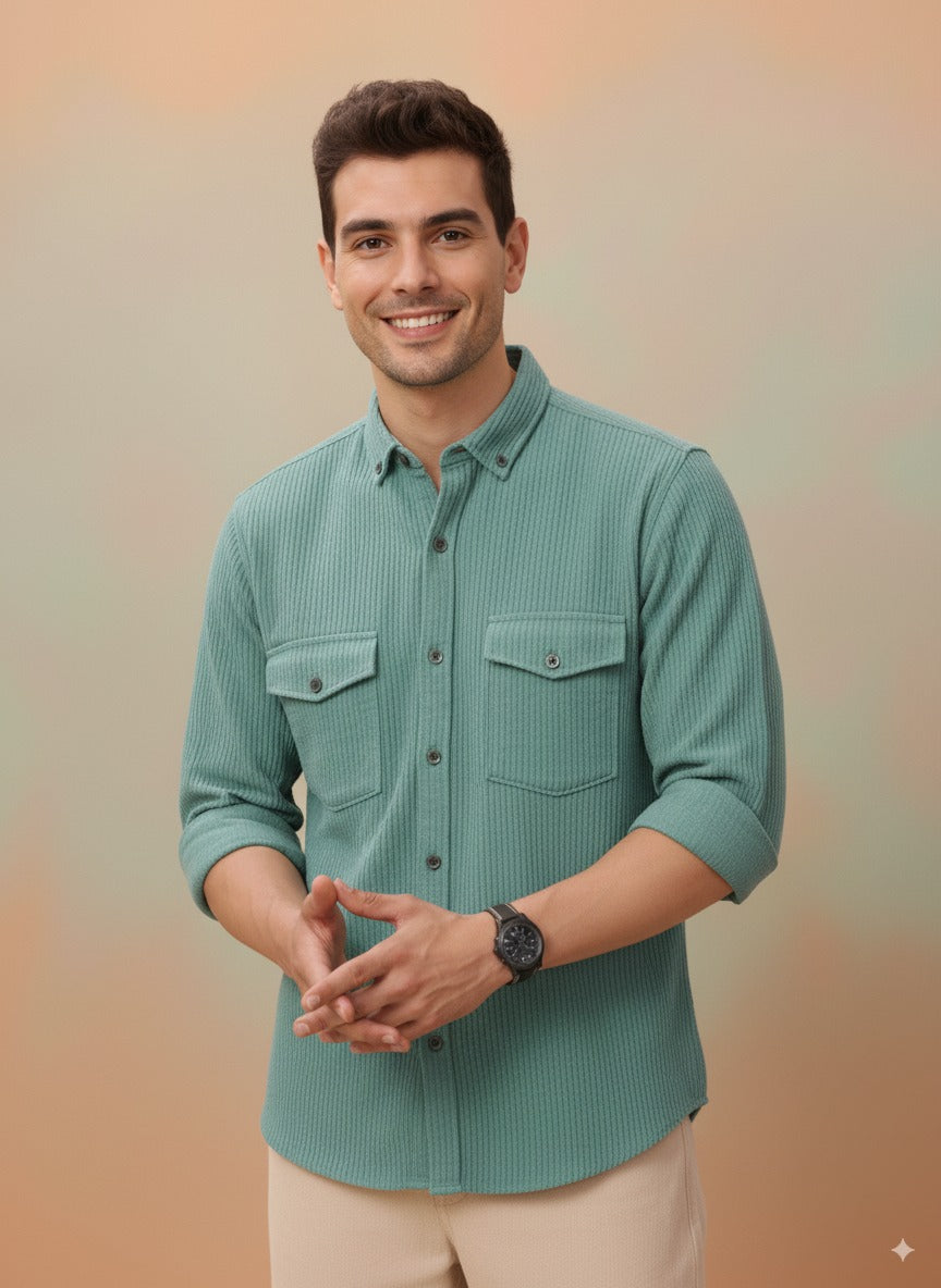 Sea Green Color Jacquard Shirt