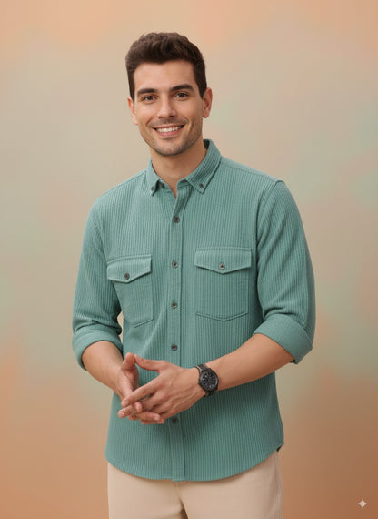 Sea Green Color Jacquard Shirt