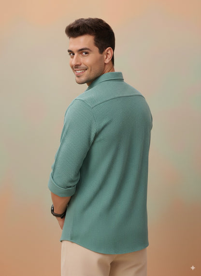 Sea Green Color Jacquard Shirt