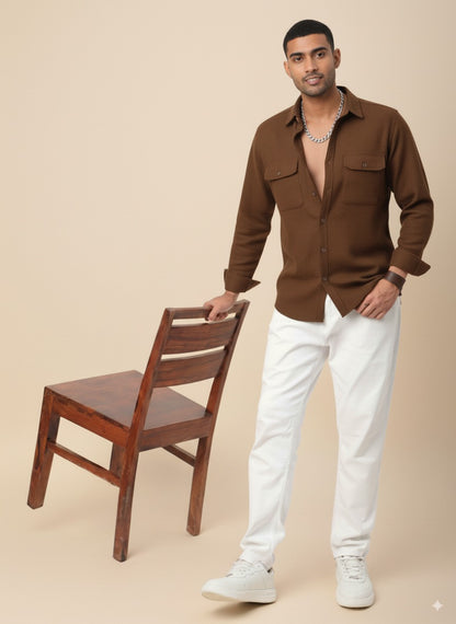 Brown Color Knitted Jacquard Shirt