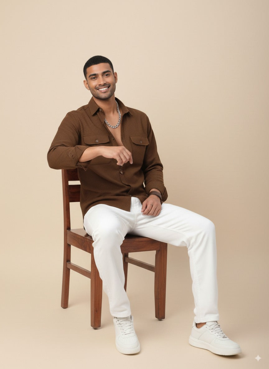 Brown Color Knitted Jacquard Shirt