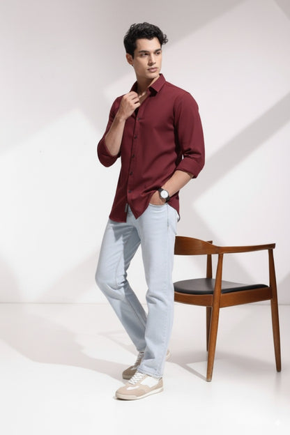 Maroon Color Jacquard Shirt