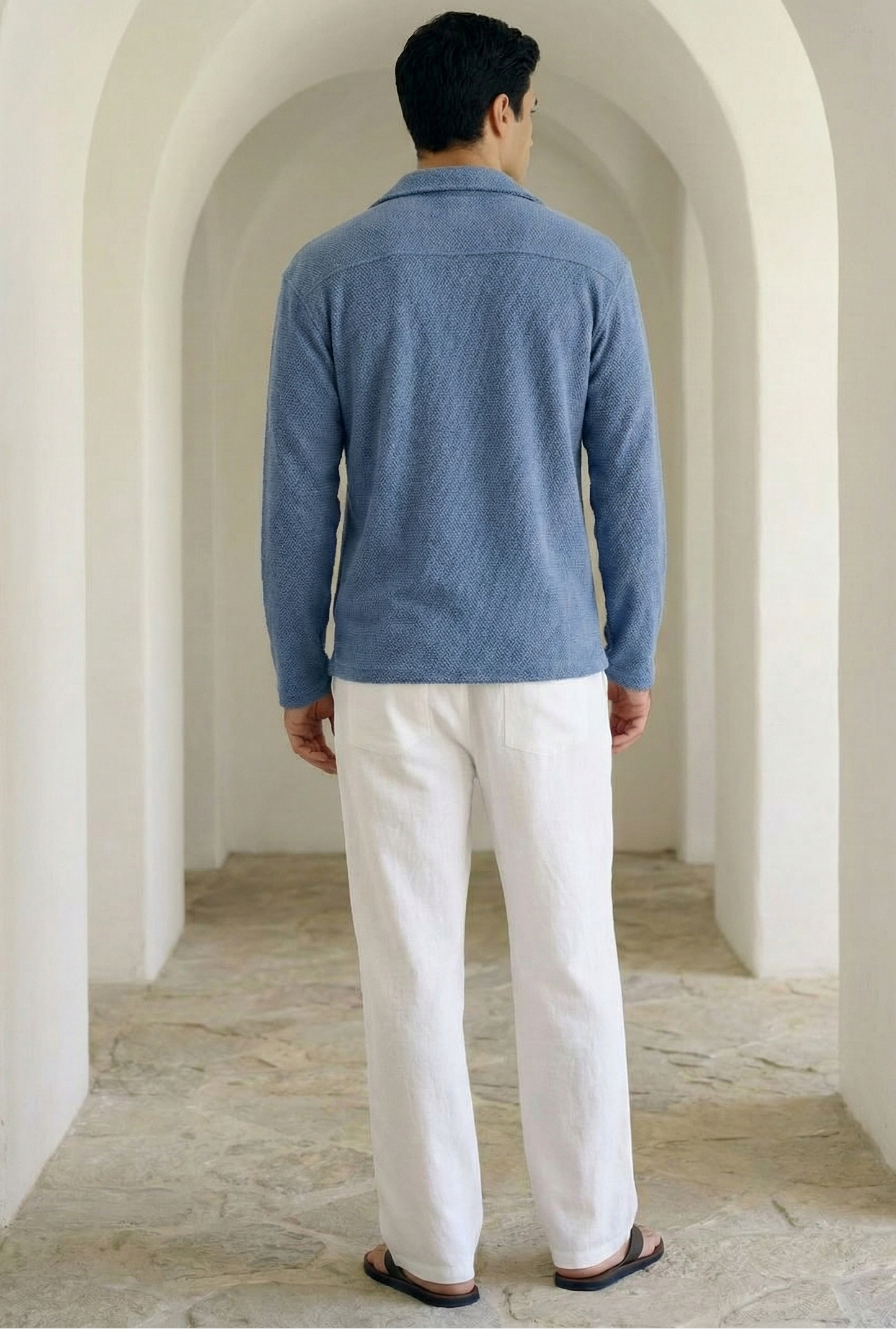 Blue Color Textured Design Jacquard Fabric Shirt