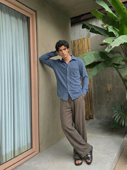 Blue Color Textured Design Jacquard Fabric Shirt