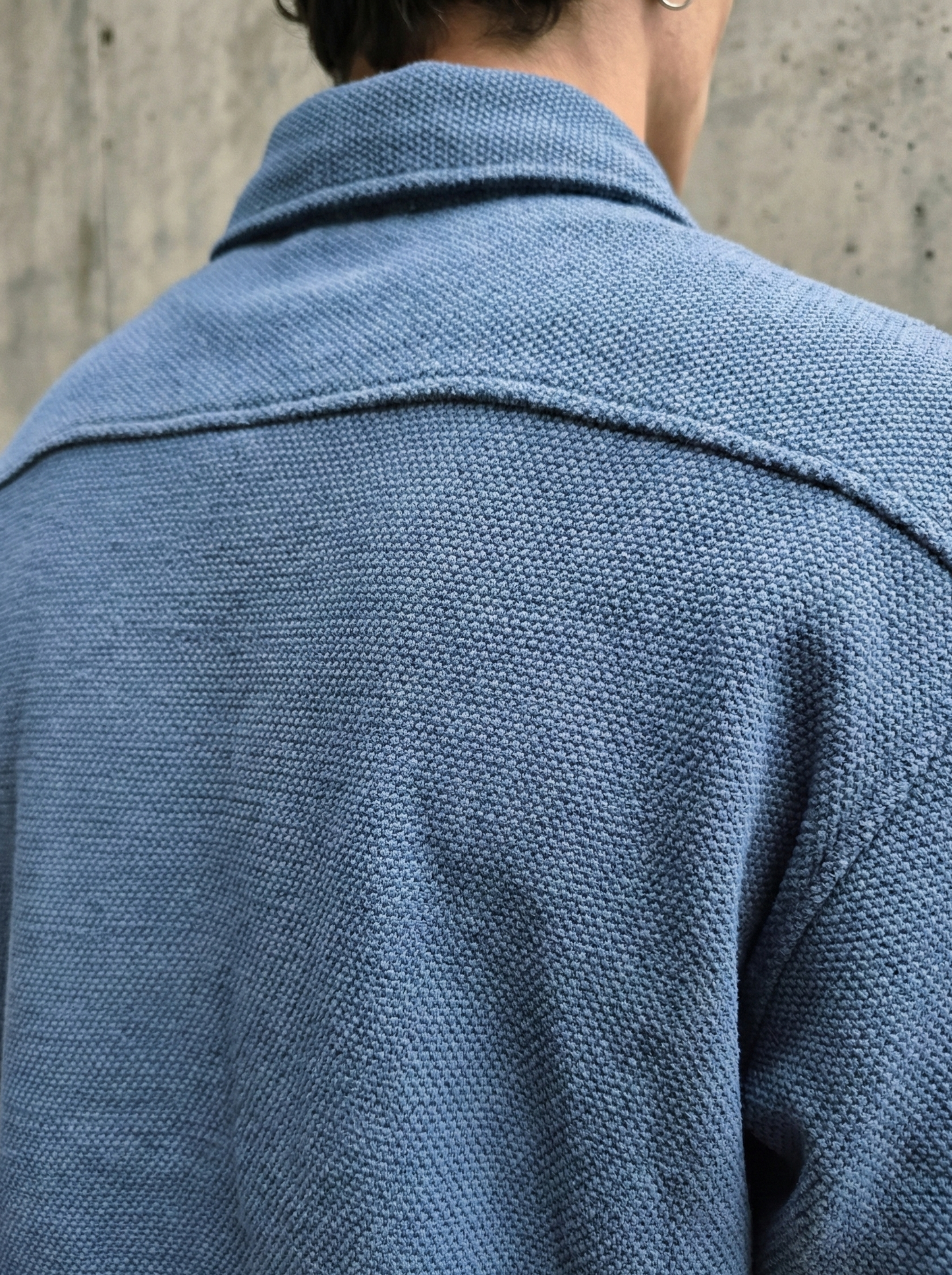 Blue Color Textured Design Jacquard Fabric Shirt