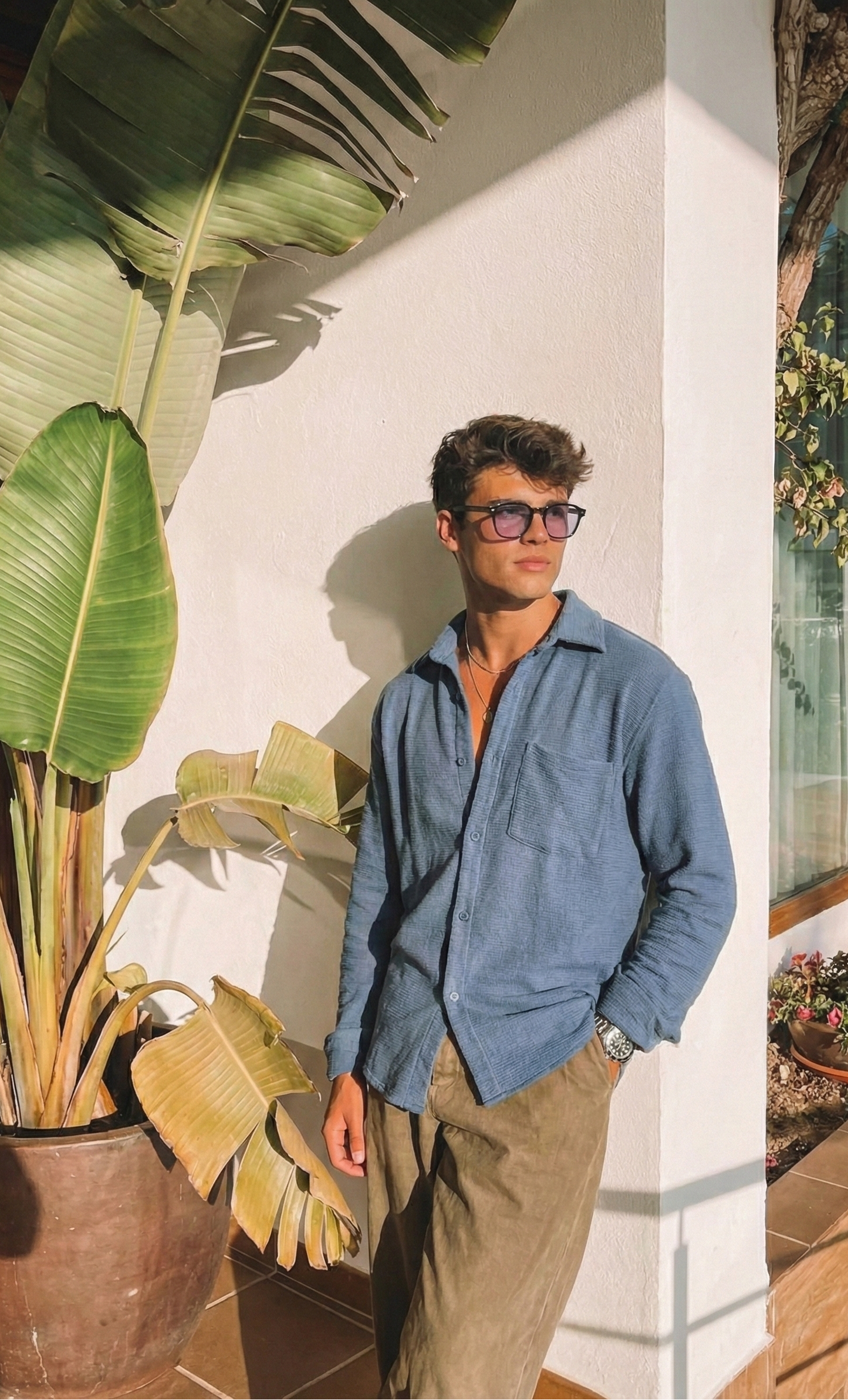 Blue Color Textured Design Jacquard Fabric Shirt