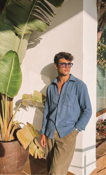 Blue Color Textured Design Jacquard Fabric Shirt