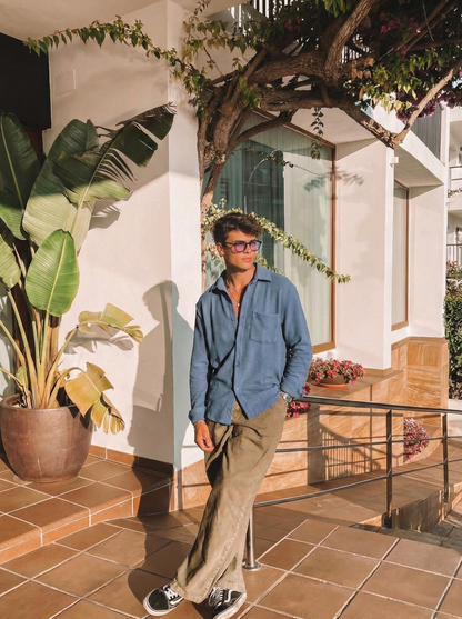 Blue Color Textured Design Jacquard Fabric Shirt