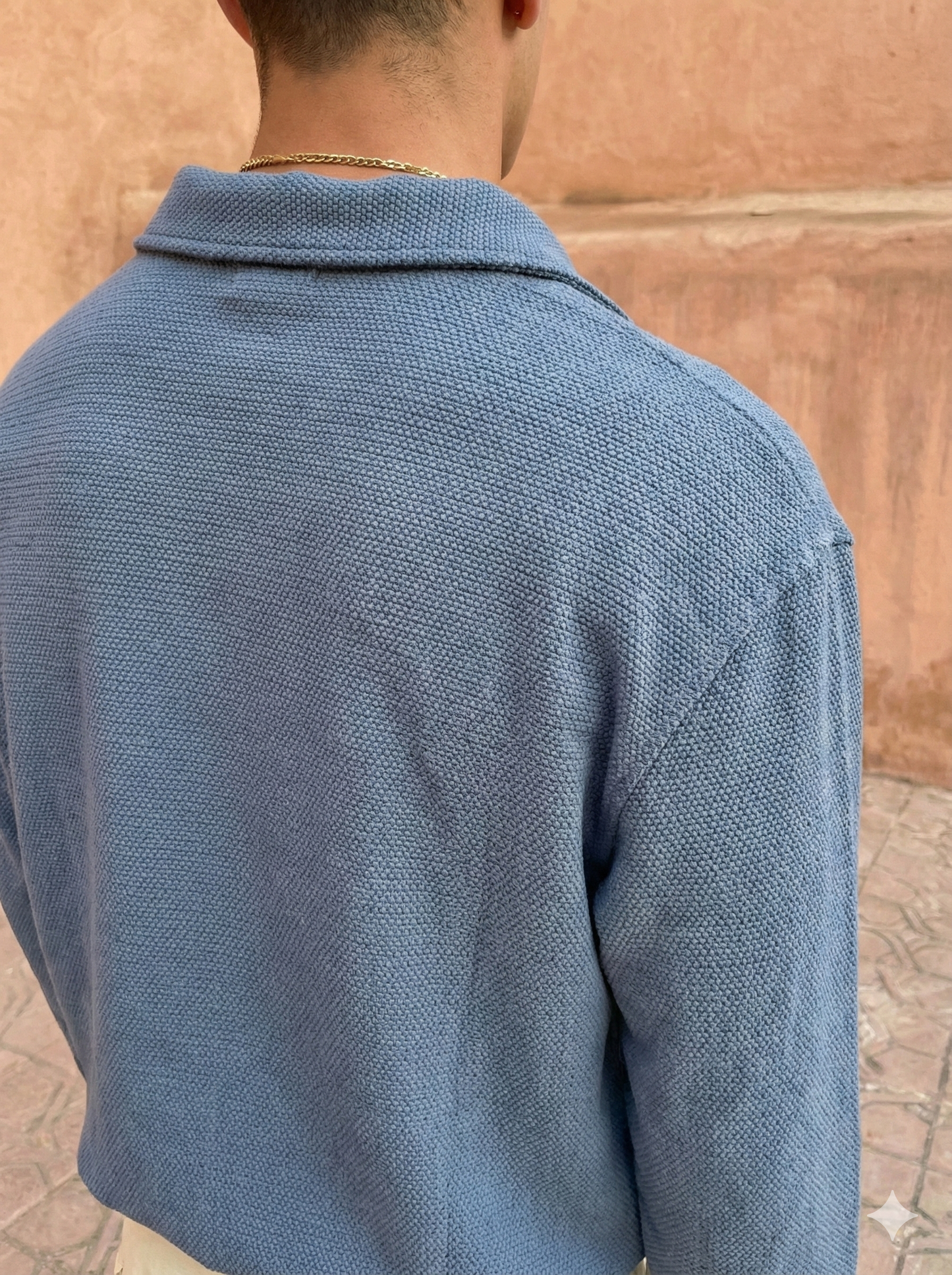 Blue Color Textured Design Jacquard Fabric Shirt