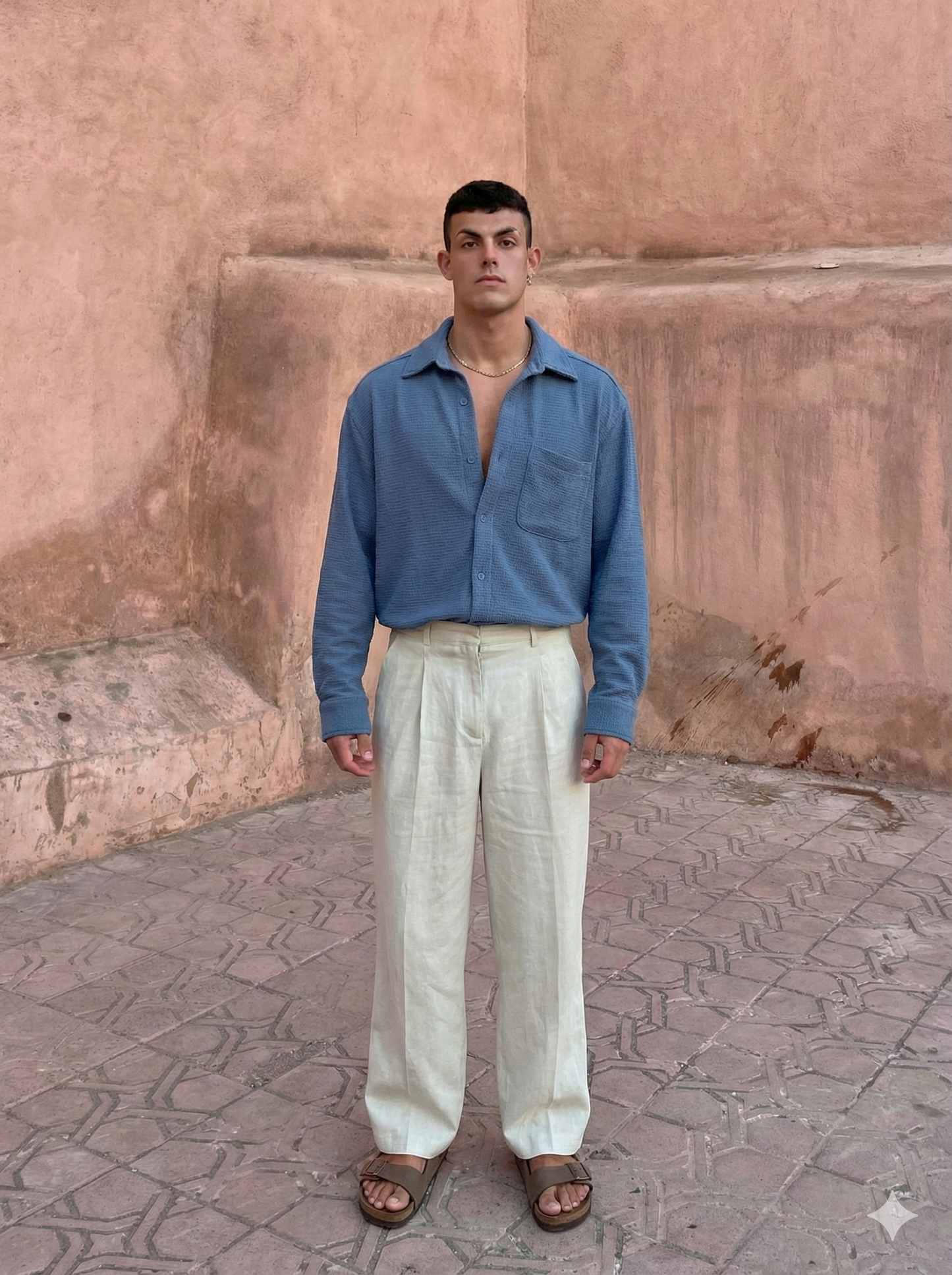 Blue Color Textured Design Jacquard Fabric Shirt