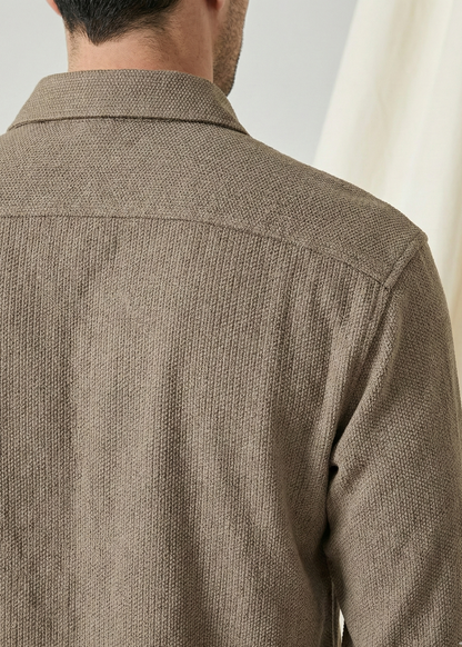 Brown Color Textured Design Jacquard Fabric Shirt