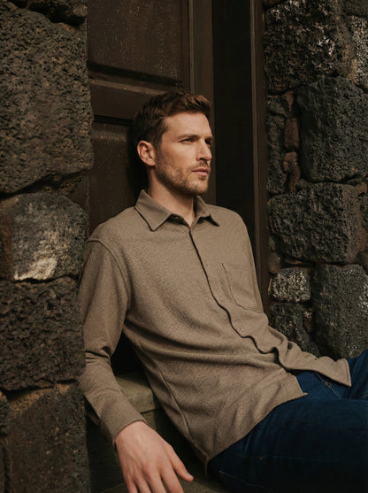 Brown Color Textured Design Jacquard Fabric Shirt