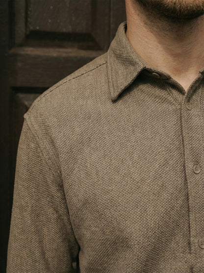 Brown Color Textured Design Jacquard Fabric Shirt