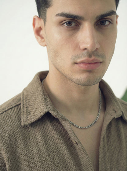 Brown Color Textured Design Jacquard Fabric Shirt