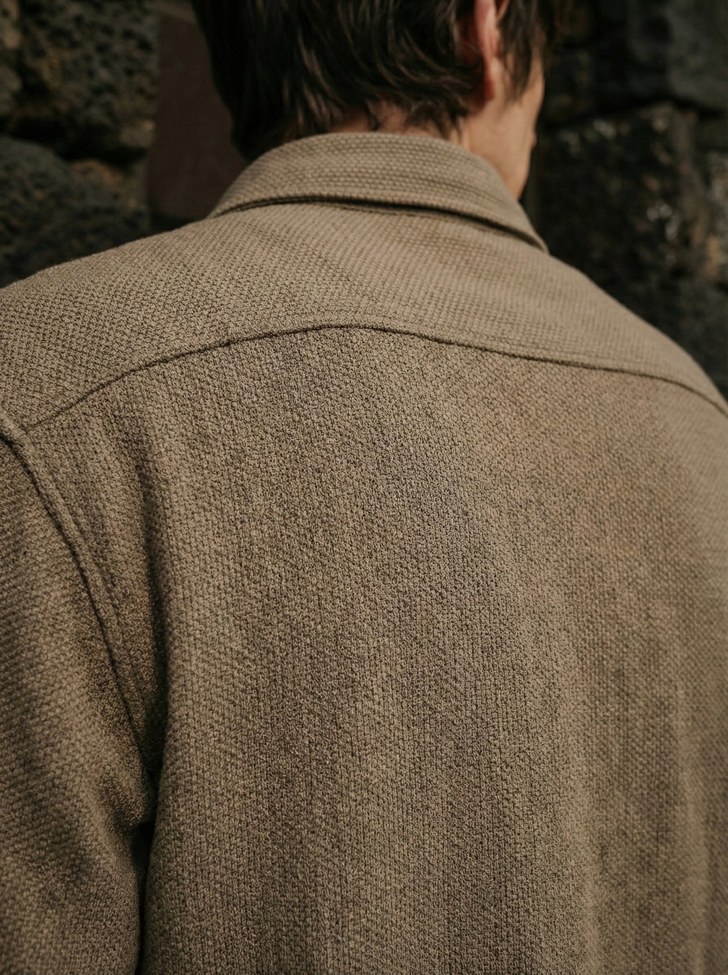 Brown Color Textured Design Jacquard Fabric Shirt