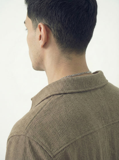 Brown Color Textured Design Jacquard Fabric Shirt
