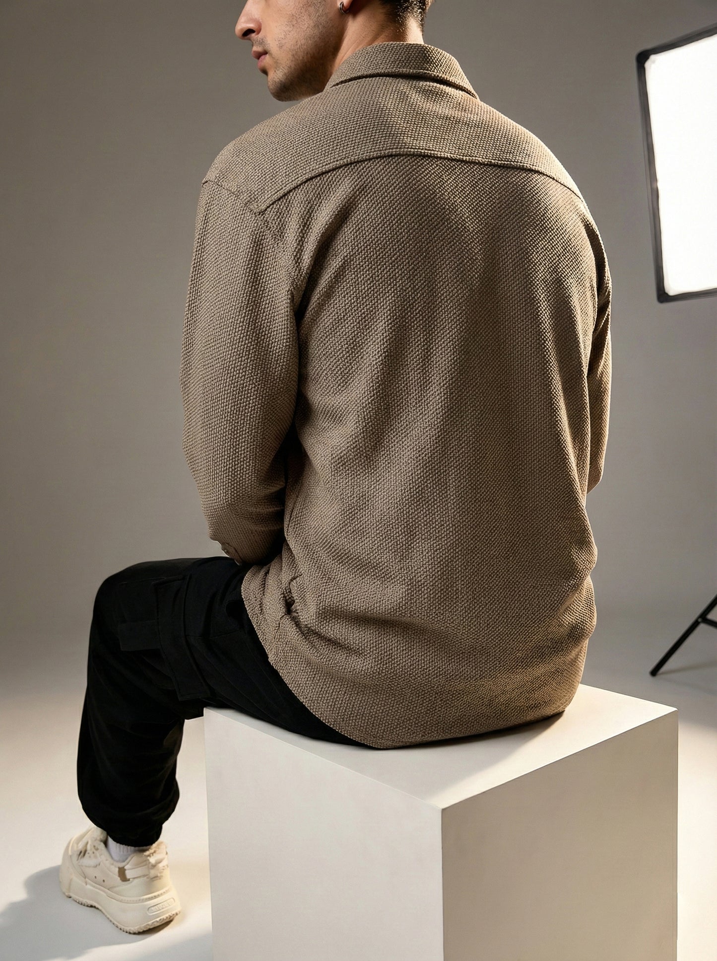 Brown Color Textured Design Jacquard Fabric Shirt