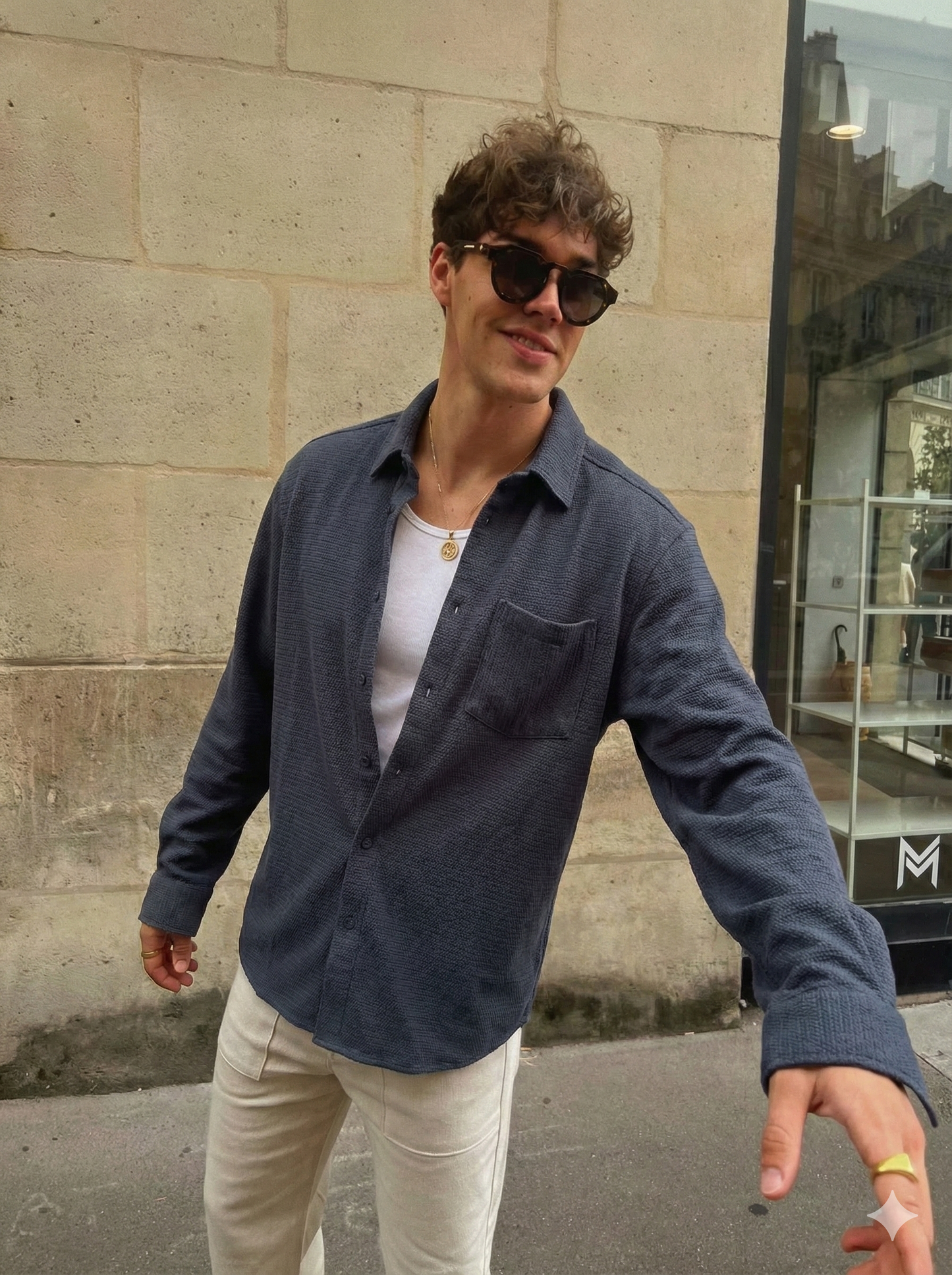 Graphite Color Textured Design Jacquard Fabric Shirt