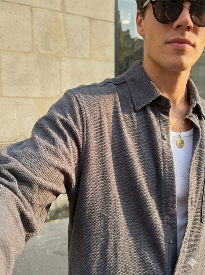 Graphite Color Textured Design Jacquard Fabric Shirt