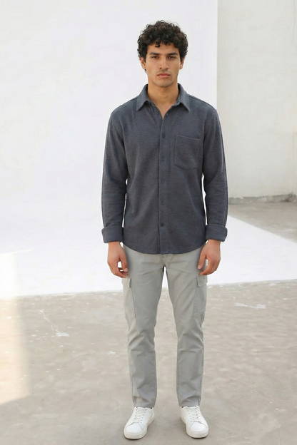 Graphite Color Textured Design Jacquard Fabric Shirt