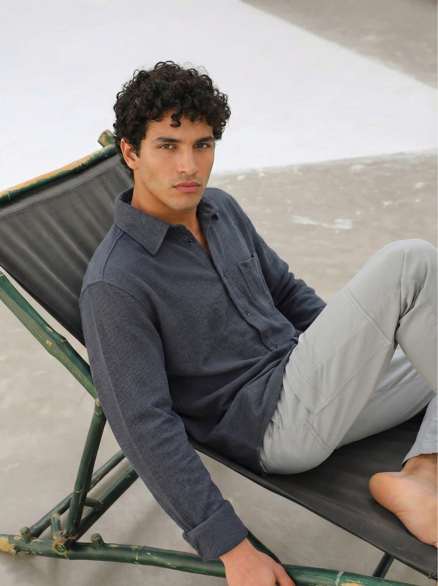 Graphite Color Textured Design Jacquard Fabric Shirt