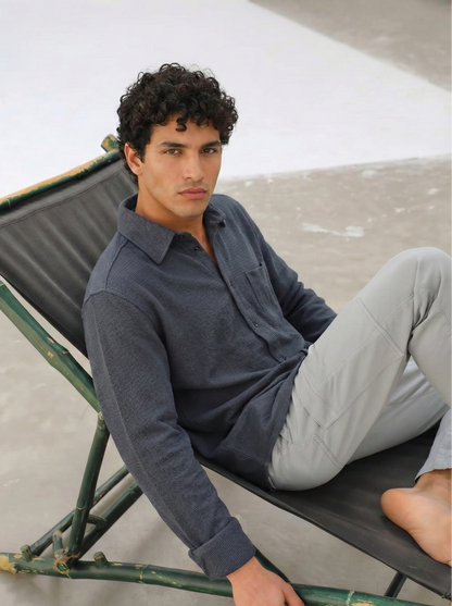 Graphite Color Textured Design Jacquard Fabric Shirt