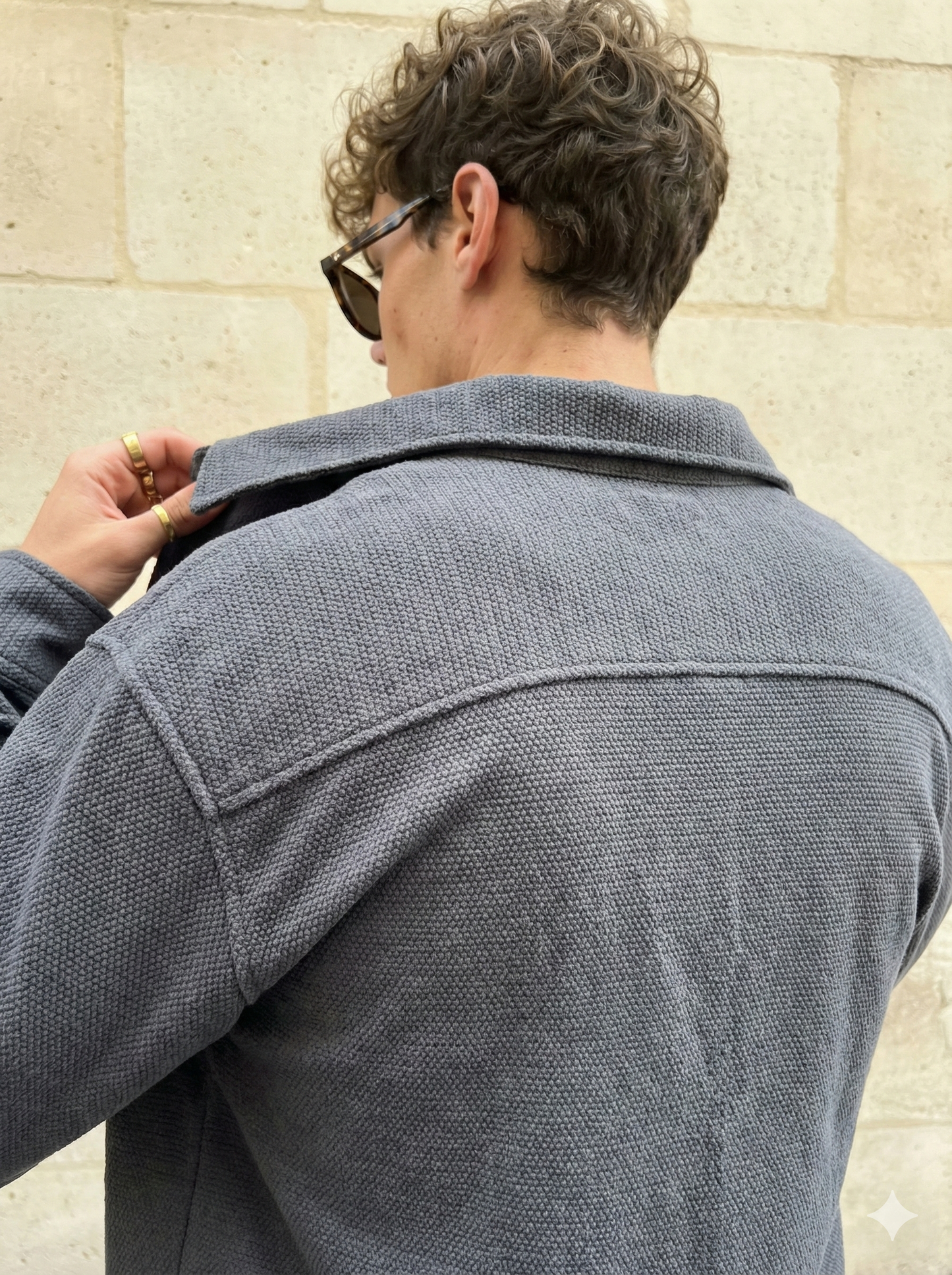 Graphite Color Textured Design Jacquard Fabric Shirt