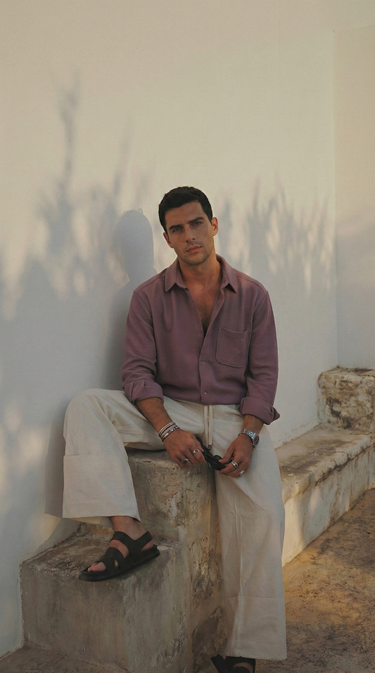 Mauve Color Textured Design Jacquard Fabric Shirt