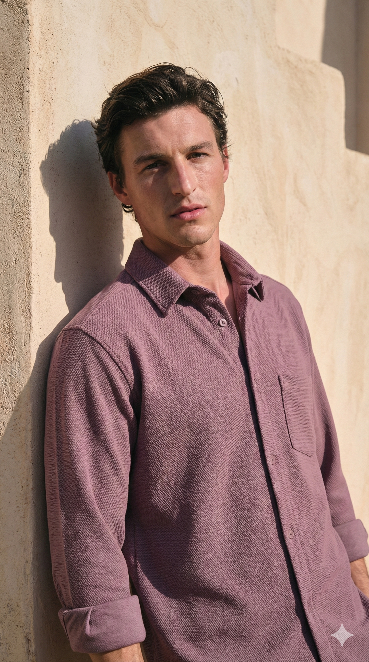 Mauve Color Textured Design Jacquard Fabric Shirt