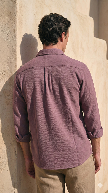 Mauve Color Textured Design Jacquard Fabric Shirt