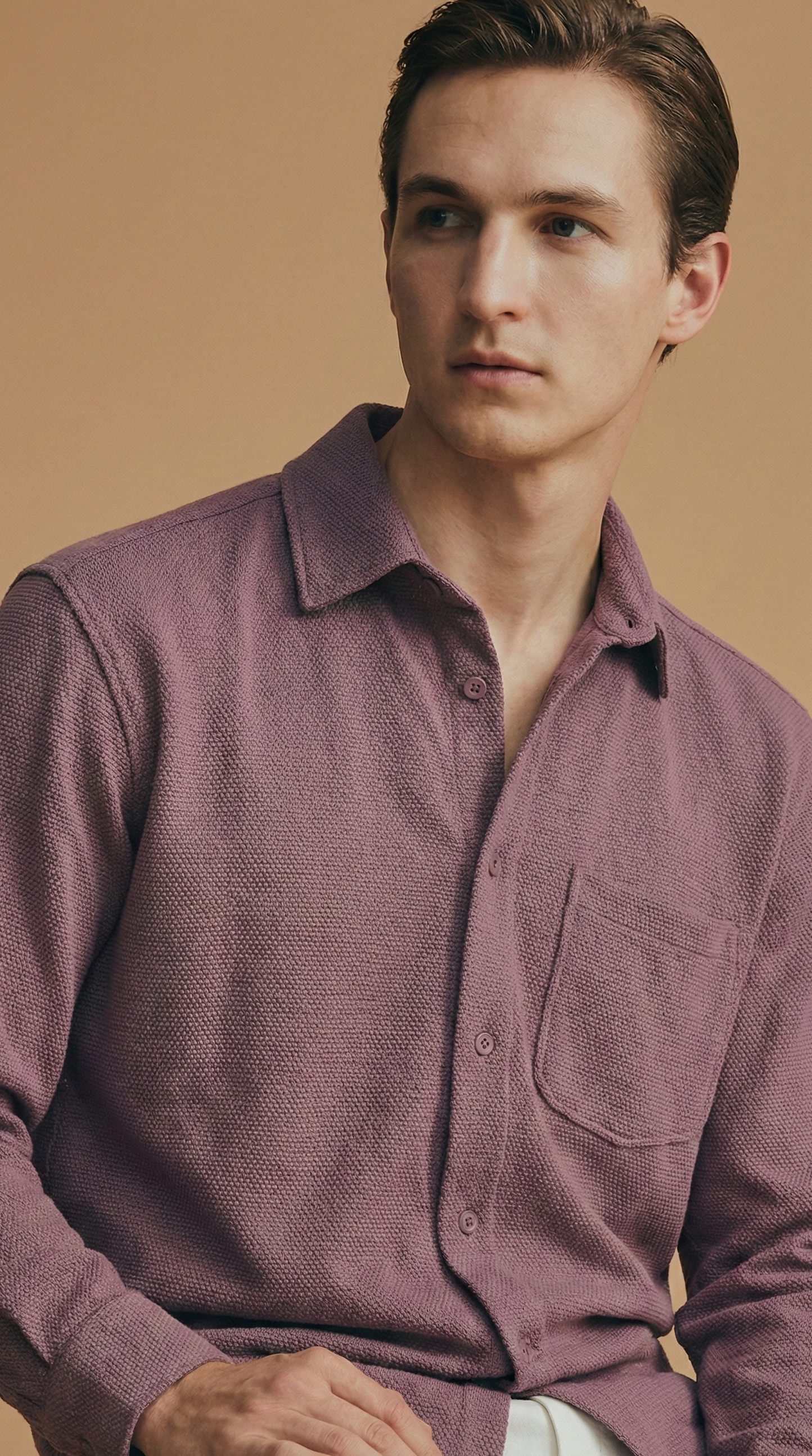 Mauve Color Textured Design Jacquard Fabric Shirt