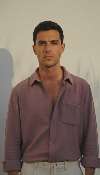 Mauve Color Textured Design Jacquard Fabric Shirt