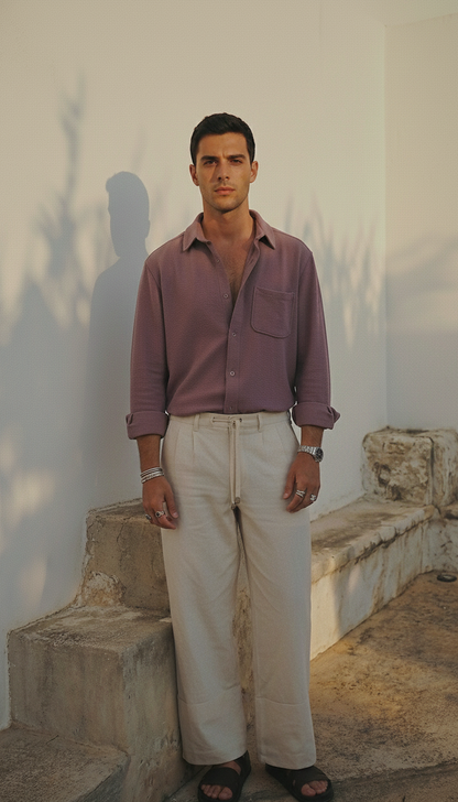 Mauve Color Textured Design Jacquard Fabric Shirt