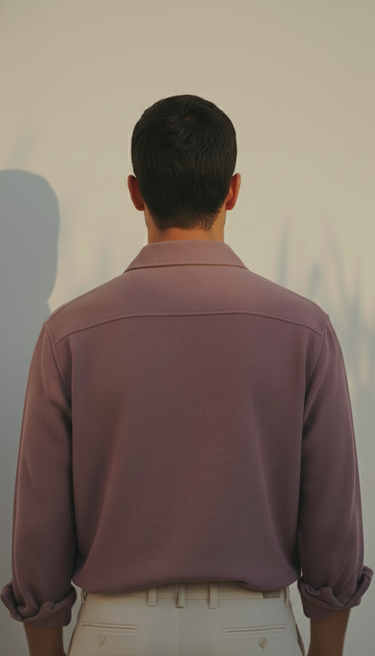 Mauve Color Textured Design Jacquard Fabric Shirt