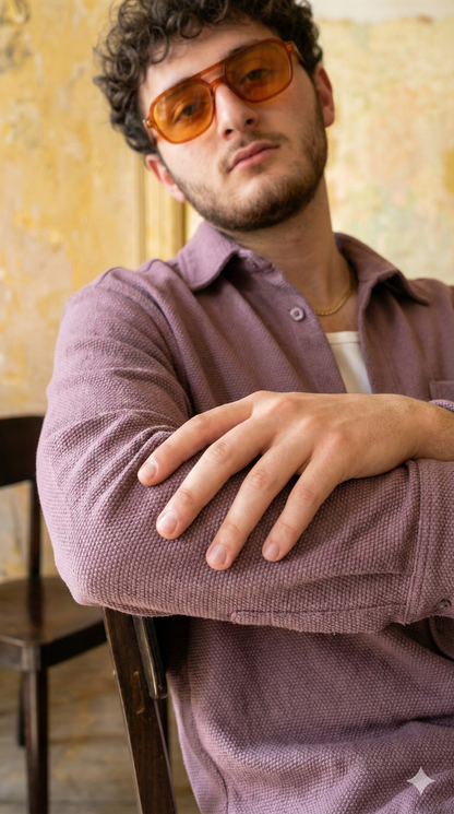 Mauve Color Textured Design Jacquard Fabric Shirt