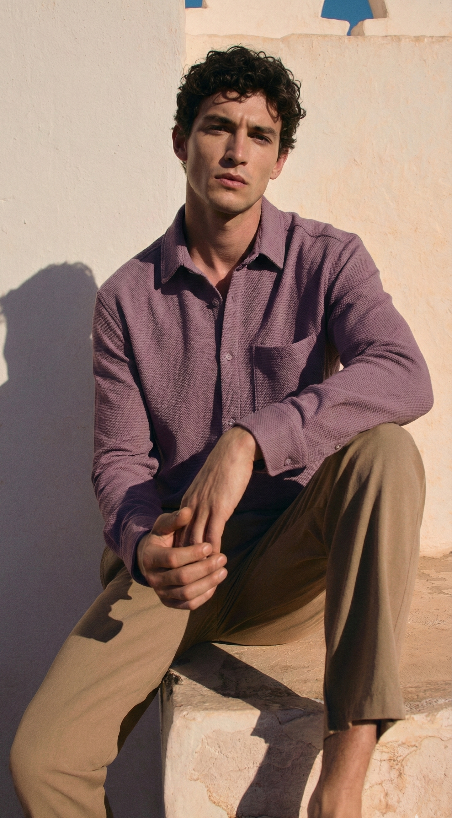 Mauve Color Textured Design Jacquard Fabric Shirt