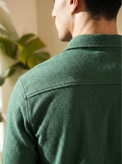 Royal Green Color Textured Design Jacquard Fabric Shirt