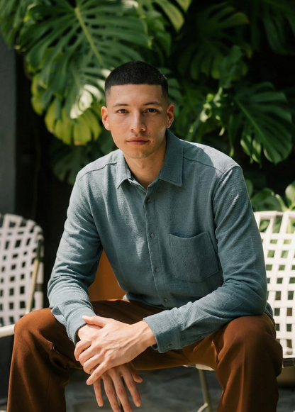 Royal Green Color Textured Design Jacquard Fabric Shirt