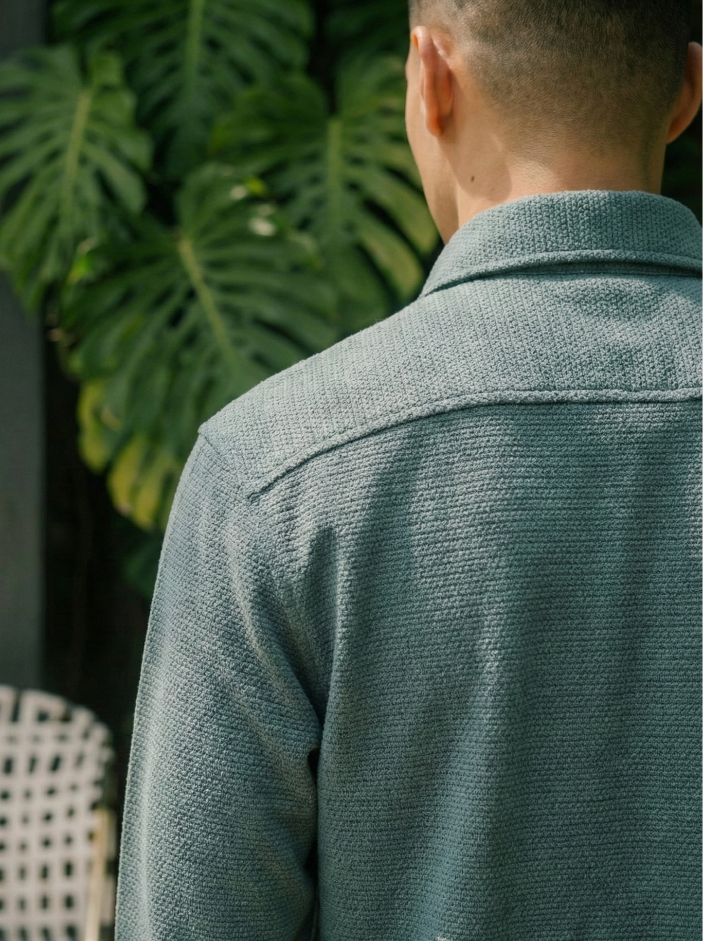 Royal Green Color Textured Design Jacquard Fabric Shirt