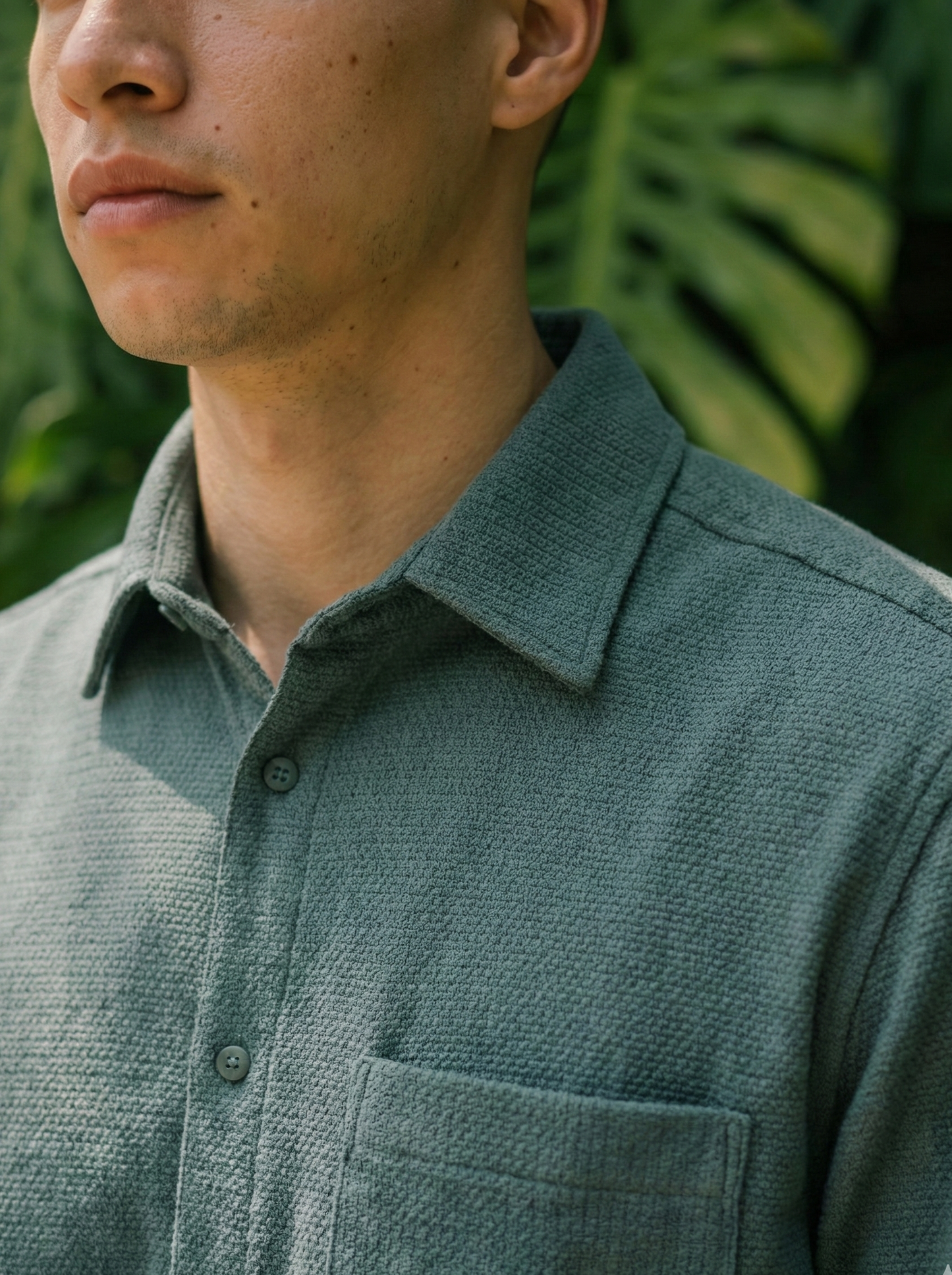 Royal Green Color Textured Design Jacquard Fabric Shirt