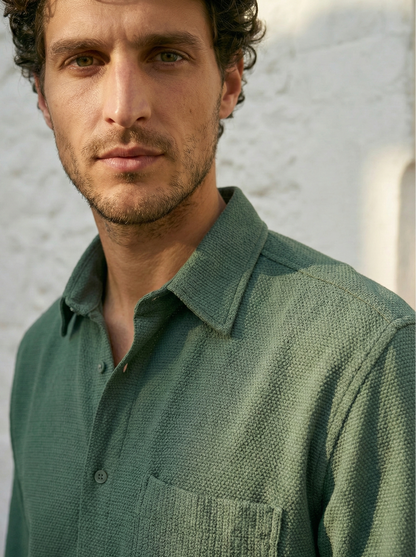 Royal Green Color Textured Design Jacquard Fabric Shirt