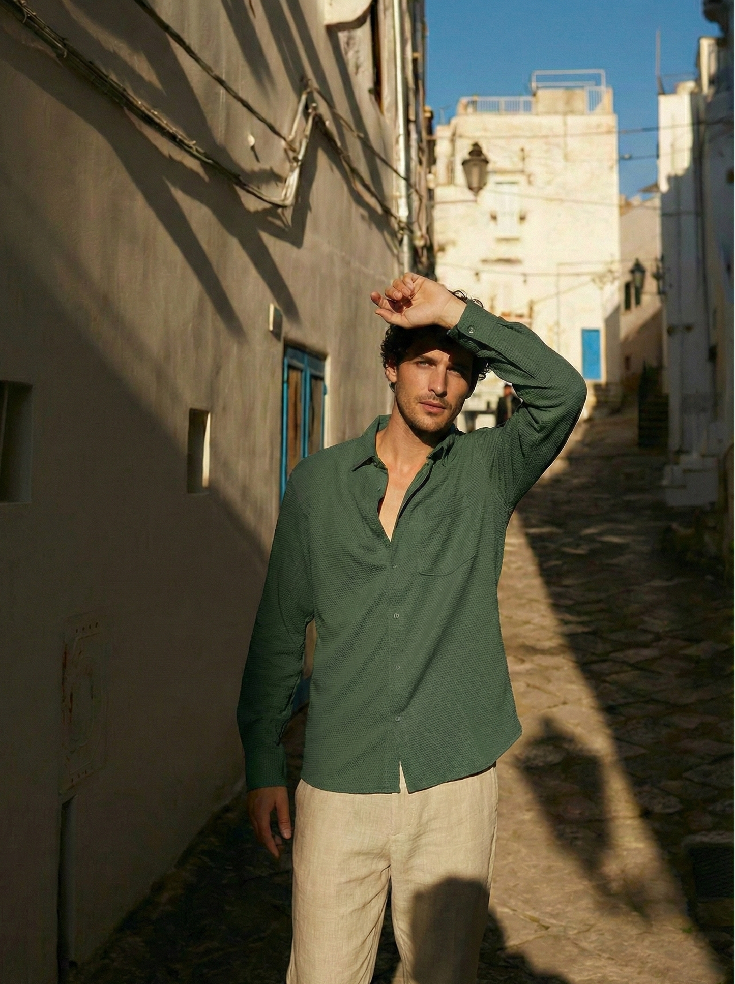 Royal Green Color Textured Design Jacquard Fabric Shirt